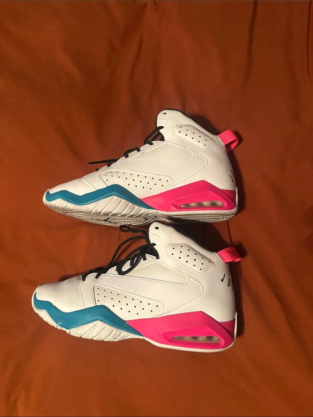 Jordan White High-Top Sneakers with Pink & Teal Accents